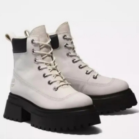 Timberland Sky Platform Chunky Boots Lace Up White 9.5 Round Toe Women - Picture 3 of 16